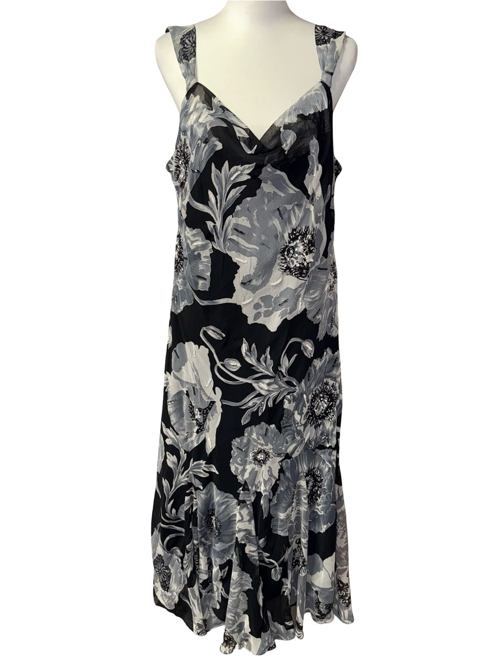 🖤 Midnight Velvet Whimsigoth Floral Beaded Maxi Slip Dress XL Y2K